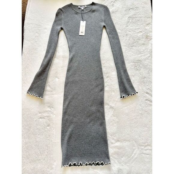 Elizabeth and James DK HTR GREY /ALABASTER GREY ribbed sweater dress with white - Picture 3 of 8